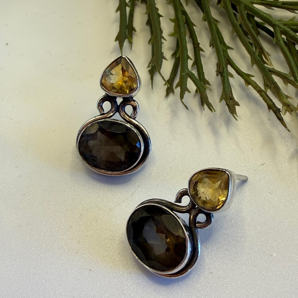 Elegant Silver .925 SE India  and Gold-Toned Gem Earnings
